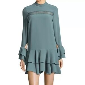 Prose & Poetry Marcel Feminine Cutout Long Sleeve Ruffle Mini Sage Dress Size M.